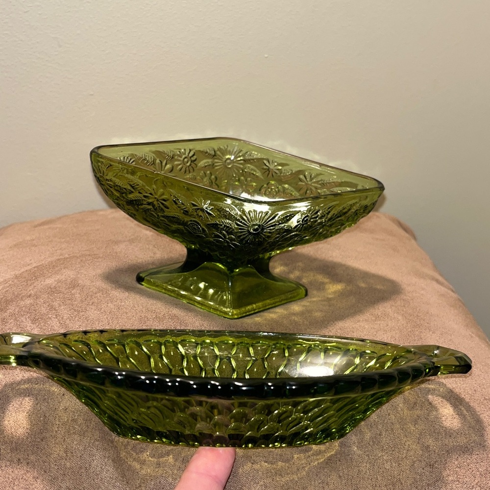 Vintage Green Glass Candy Dishes no chips or cracks